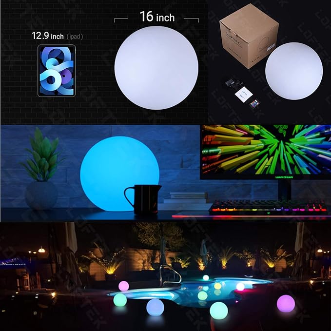 LOFTEK 16-inch Large Nursery Night Light Ball: 16 Colors Change Floating Light with Remote Control, Rechargeable and Waterproof Night Lights,for Home Decor Study Area, Living Room