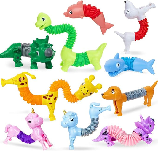 10 Pack Animals Halloween Fidget Toys for Toddlers, Animal Pop Tubes for Kids 3 4 5 6 7 8 Year Old Girls Boys Birthday Gifts Autism Sensory Toy for Kid Age 3-8 Tube Party Favors