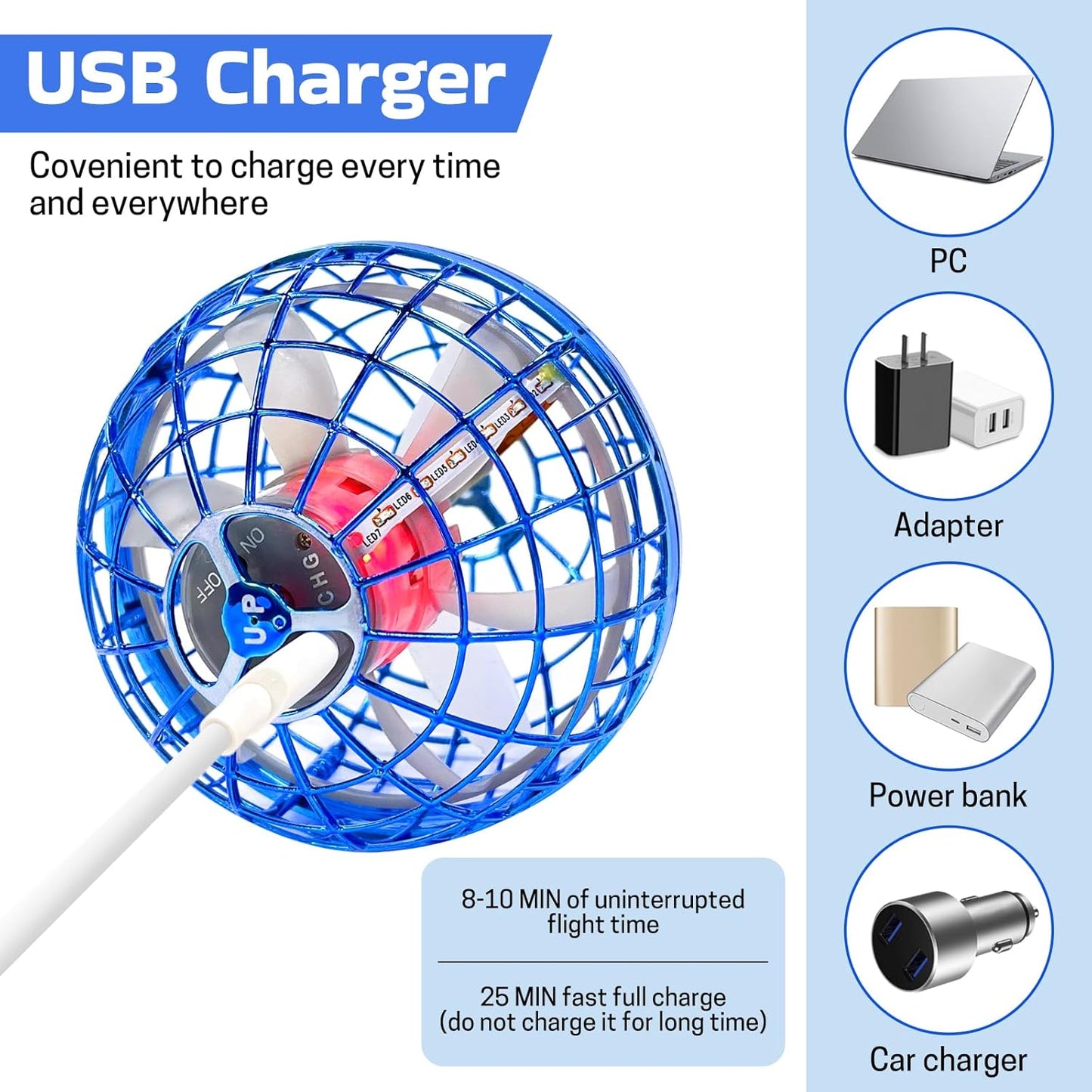 Flying Orb Ball 2024 Upgraded - Hover Orb Magic Light Up Orb Mini Drone Cosmic Globe Flying Spinner for 6 7 8 9+ Year Old Boys Girls Adults Flying Ball Orbit Ball for Birthday Gift Christmas (Blue)