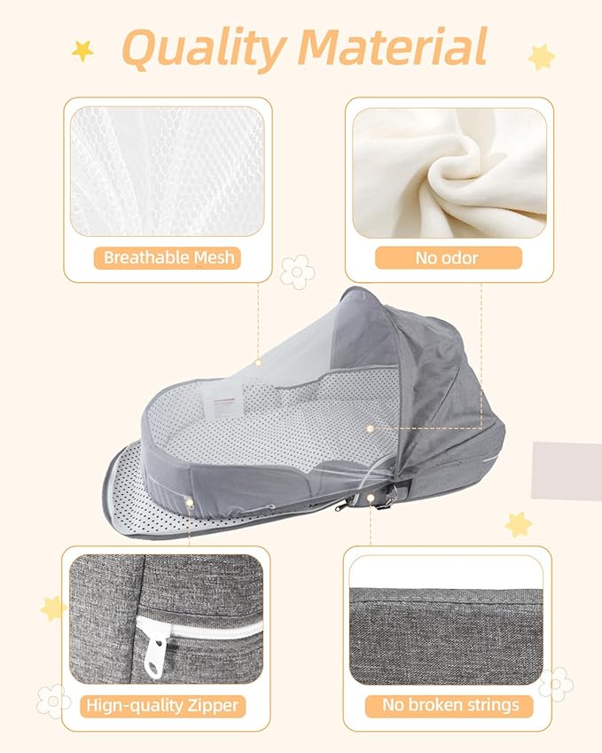 Baby Travel Bassinet Portable Bassinets: Foldable Lightweight Travel Pod Infant Bassinet with Mosquito and Canopy Outdoor Newborn Essentials Gift