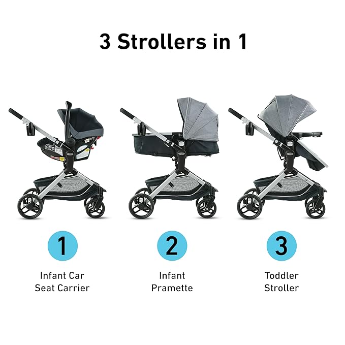 Graco Modes Nest Travel System, 3-in1 Modular Carseat Stroller Combo, Adjustable Slide2Me Infant Car Seat Carrier to Toddler Stroller, Includes the SnugRide DLX Infant Car Seat, Sullivan