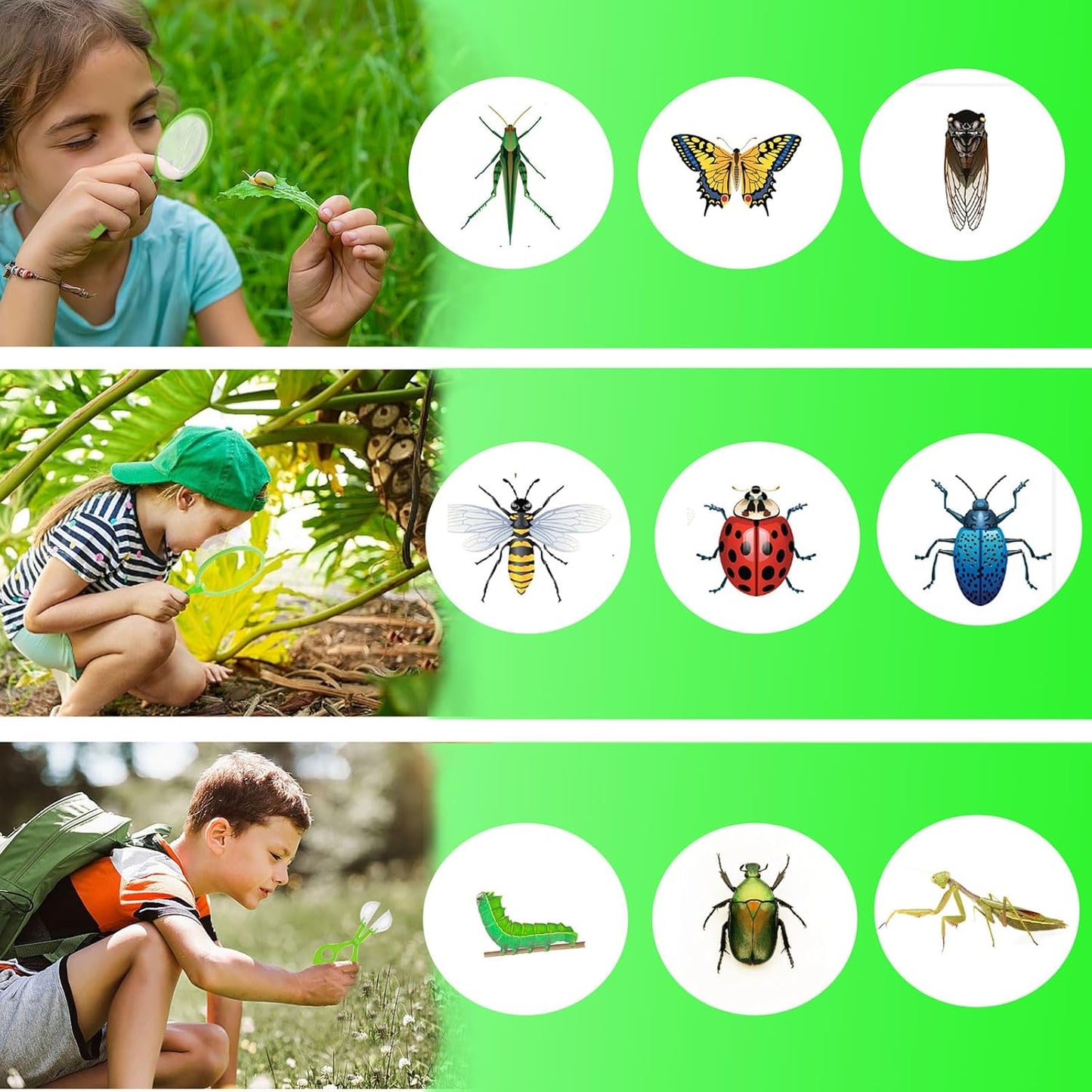 Bug Catcher for Kids - Outdoor Insect Catching Kit with Butterfly Net, Bug Box, and Storage Bag - Non-Toxic Educational Toys for Nature Exploration, for Boys & Girls Ages 3-12