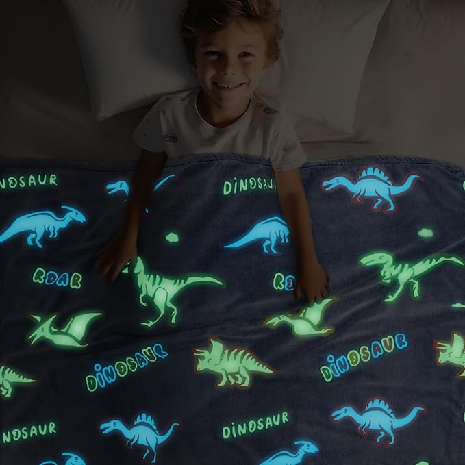 Dinosaur Gifts Toys for Boys - Glow in The Dark Blanket Birthday Christmas Easter Dinosaurs Gift for Kids Age 2 3 4 5 6 7 8 9 10 12 Year Old Boy
