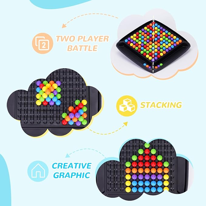 120 Pcs Dual Dual Intellectual Chessboard, Strategy Puzzle Board Game for Kids, 2 to 4 Players Family Travel Party Games, Rainbow Game Marbles Gifts for Boys Girls