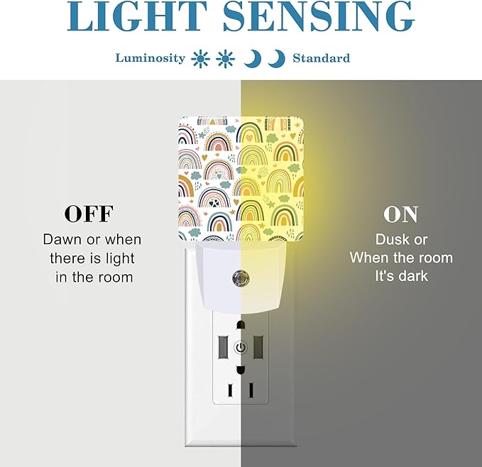 Night Light for Kids Girls Boys, Cute Boho Rainbows LED Night Light Plug into Wall with Dusk to Dawn Sensor for Room Decor, Hallway, Kitchen, Bathroom, Nursery, Stairs