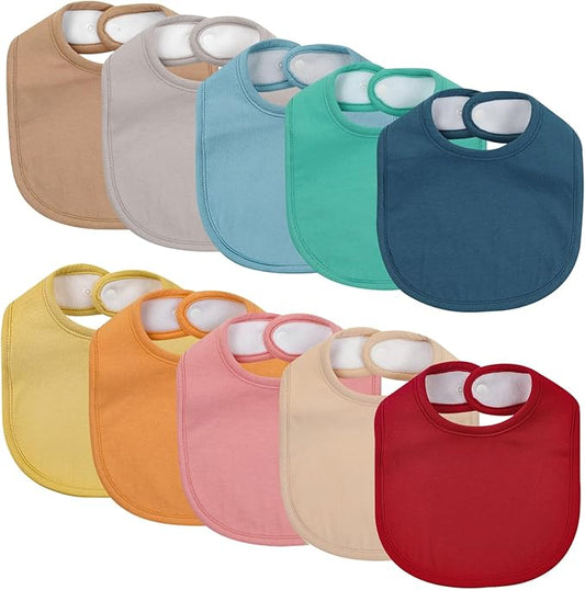 10 Pack Cotton Snap Bibs for Baby Boy Girl, Super Soft Drool Bibs for Teething and Feeding