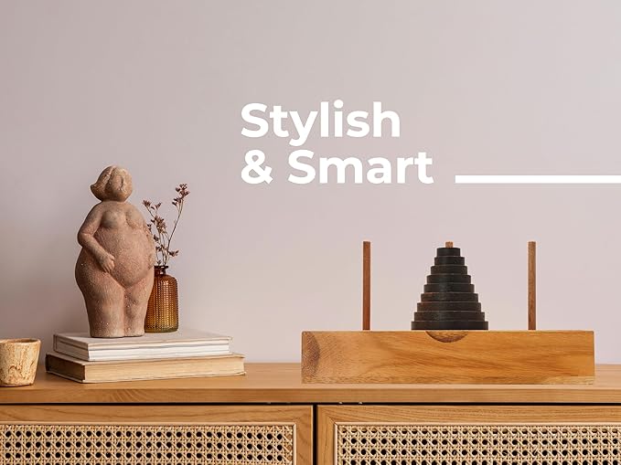 BSIRI Fun Puzzle Board Games Gifts of Hanoi Tower (9 Rings) with Wooden Designs for Brain Teasers Logic Games Kids and Adults to Challenges Mastermind Game and Think for Fun Learning Tower Puzzles