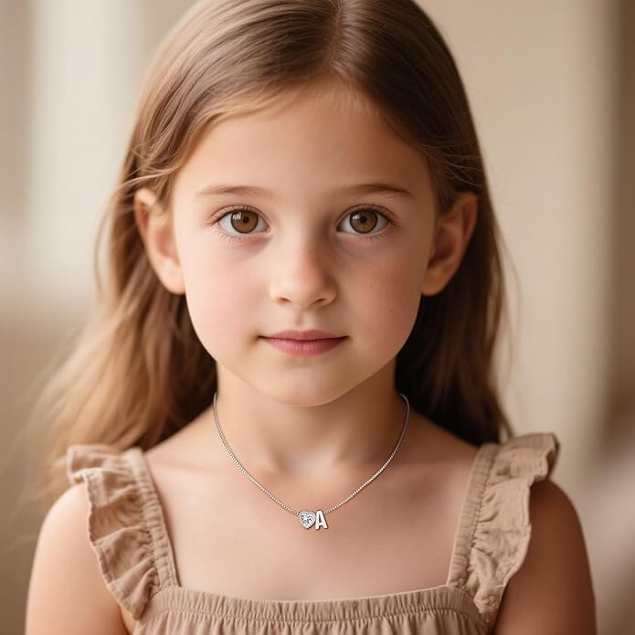 Christmas Gifts Gold/Silver Heart Initial Necklaces for Women Girls Teens Kids Non Tarnish 14k Gold Plated Letter Heart Zirconia Pendant Necklace Dainty Initial Name Necklace Jewelry for Women