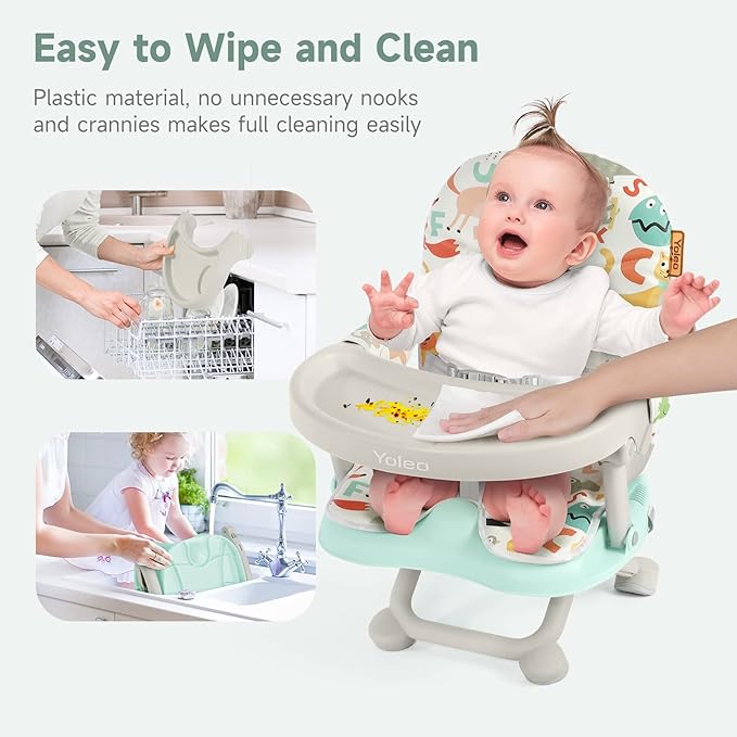 YOLEO Baby High Chair Booster Seat for Dining Table, Adjustable Height Travel Foldable High Chairs with Tray
