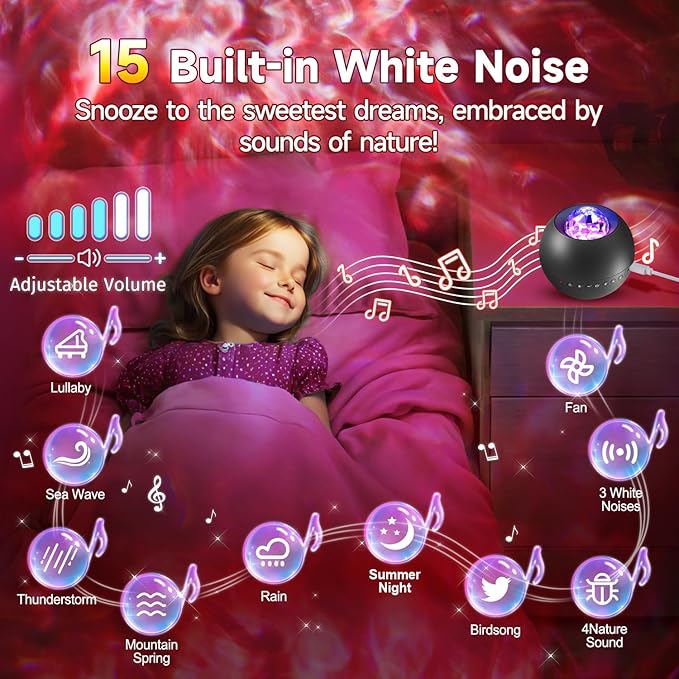 COOLNIGHT Galaxy Light Projector, 210 Light Effects Ceiling Projector with 15 White Noise, HiFi Bluetooth Galaxy Projector for Bedroom, Remote & Timer –Galaxy Projector Lights for Bedroom Adults