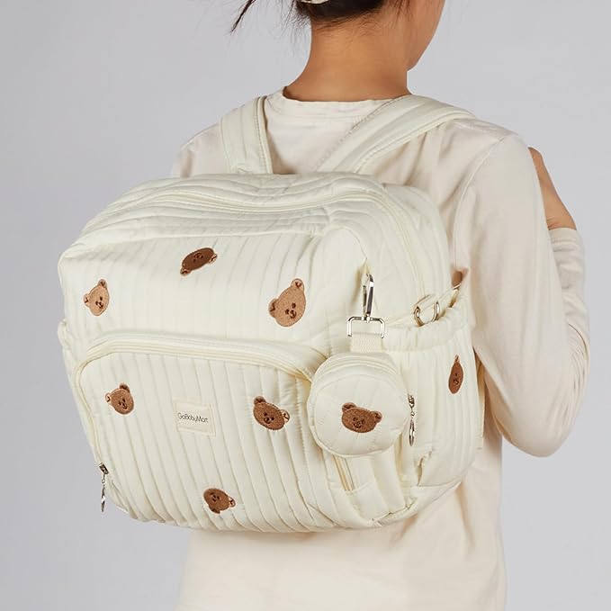 Diaper Bag Backpack, Medium Maternity baby bag & Changing Pad, Insulated Pockets, Stroller Straps & Pacifier Case (Medium - Beige Bears)