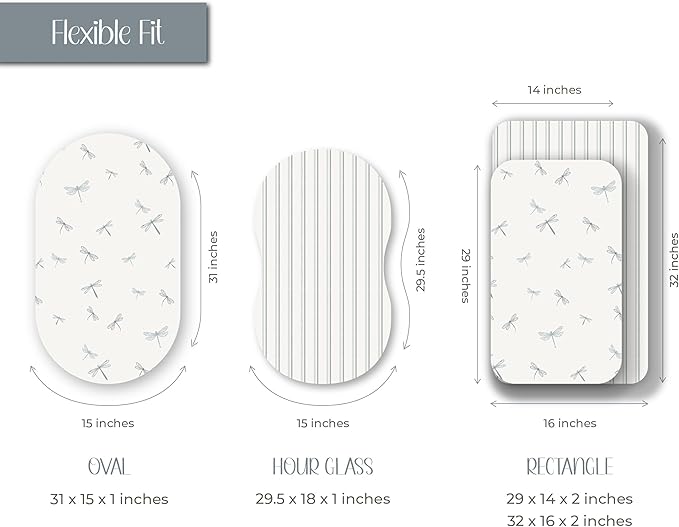 Ely’s & Co. Bassinet Sheets, Baby Boy Fitted Bassinet Mattress Sheet Set - 2 Pack, 100% Jersey Knit Cotton, fits Oval, Hourglass and Rectangle Mattress, 32”x16”x3” Blue Dragonflies + Stripes