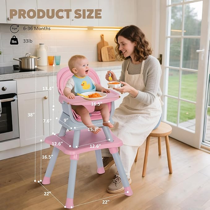 Baby High Chair, 8 in 1 Convertible Highchairs for Babies and Toddlers, Children Dining Booster Seat/Kids Building Block Table for Girls Boys, Baby Seat with Removable Tray, Pink