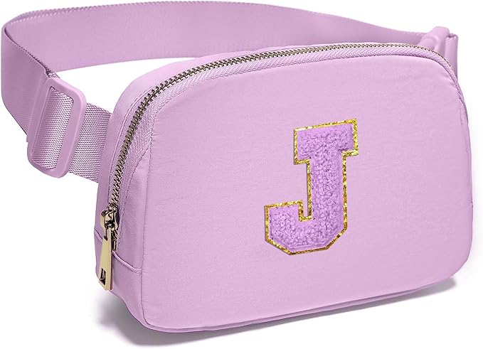 Gitus Gifts for 8 9 10 11 12 Year Old Girls Belt Bag Fanny Pack Crossbody Bags with Initial Letter Patch Cute Stuff Birthday Gifts for Teen Girls Women Personalized Trend Stuff (Lavender-J)