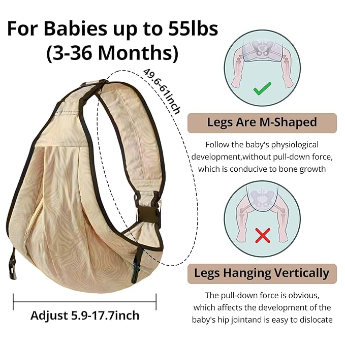 Baby Sling Carrier Toddler Carrier Boys Girls Newborn to Toddler Safety Adjustable Non-Slip Baby Half Wrapped Sling Baby -Carrying 8-35lbs Beige Zebra