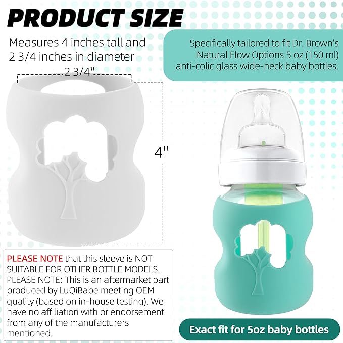 Silicone Baby Bottle Sleeves Compatible with 5 oz Dr. Brown's Natural Glass Bottles Dishwasher-Safe Anti-Colic Baby Bottle Covers for Dr. Brown Wide-Neck Glass Bottles - 2-Pack