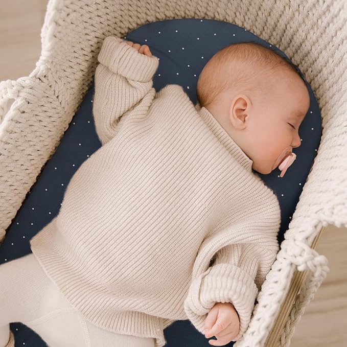 Yoofoss Bassinet Sheets for Baby,3-Pack Fitted Bassinet Sheets Set Compatible with Halo Bassinest Swivel Sleeper,Baby Delight,Angelbliss,Soft Breathable Bassinet Mattress Sheets(Stripes + Panda)