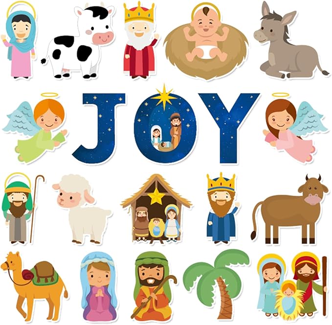 20 PCS Christmas Window Decor Nativity Thick Gel Clings Religious Christian Decoration Jesus Birth Window Clings Decals for Kids Toddlers Home Airplane Xmas Yuletide Party Classroom Nursery