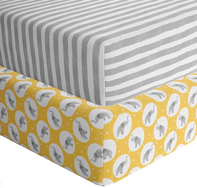 Featherhead™ 2-Pack Fitted Crib Sheets - 100% Cotton - 52" x 28" x 9" for Standard Crib and Toddler Mattress (Jersey Elephant)