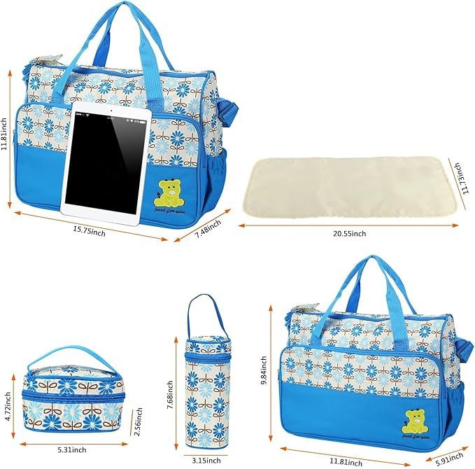 5Pcs Diaper Bag Tote Set,Large Mommy Bag with Portable Nappy Changing Pad,Pacifier Case,Travel Baby Bags for Mom