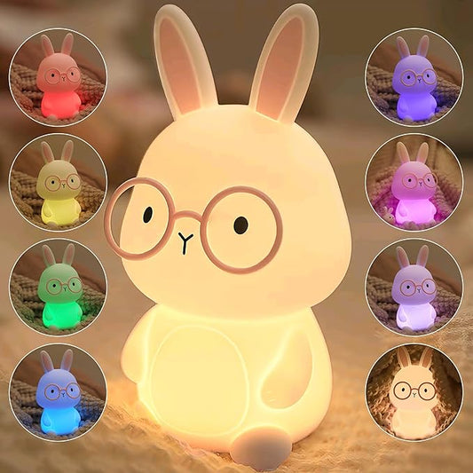 Bunny Night Light, Rabbit Lamp for Kids, Rechargeable LED Nightlight for Easter Gift,Silicone Bedside Lamp with Touch Color Changing,3 Levels Dimmable/Timmer Nursery Bedroom Light,Room Decor