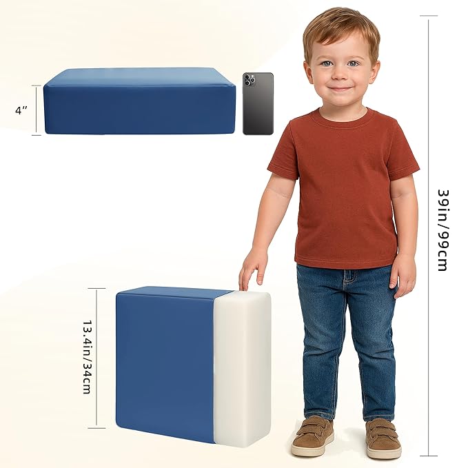 Toddler Booster Seat for Dining Table, 2 Elastic Seat Belts, Anti Scratch PU Skin-Friendly, Waterproof, Anti-Wrinkle, Detachable Non-Slip Bottom - Blue