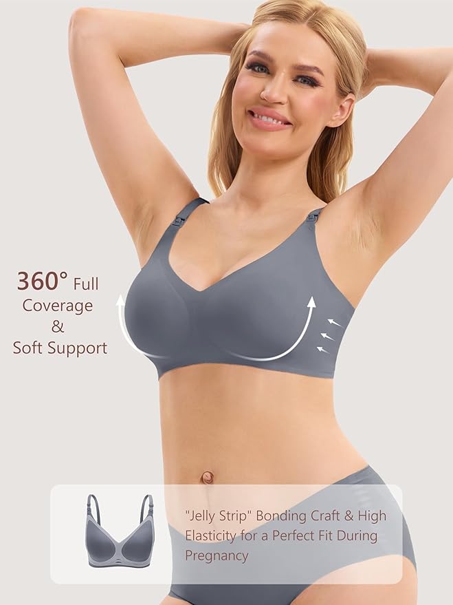 Angelhood 3 Pack Nursing Bras for Breastfeeding Seamless Pregnancy Maternity Bra Wireless Sleep Bralette with Extenders