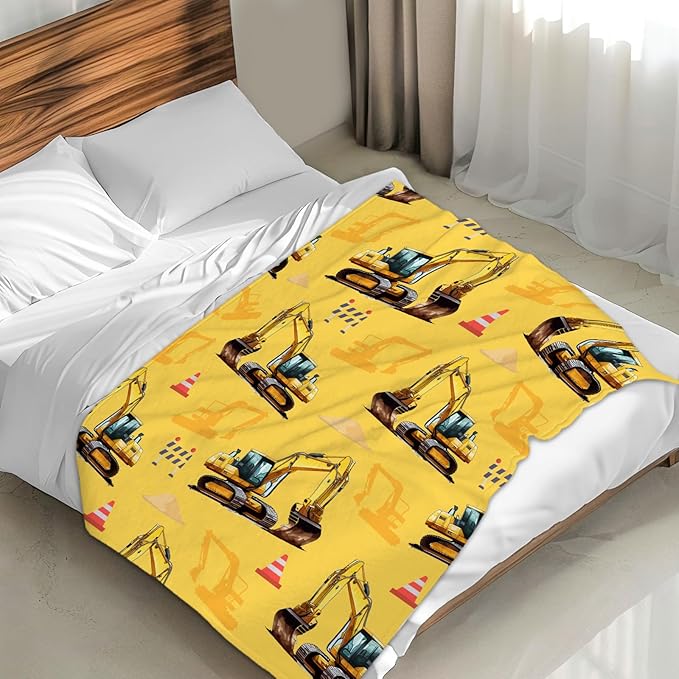 Boys Excavator Blanket Digger Throw Blankets for Kids Adults, 40x50 Inches Lightweight Soft All Season Cute Decor Throw for Sofa Couch Bed Office