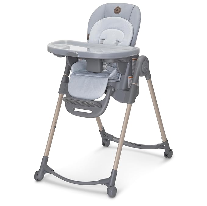 Maxi-Cosi Minla 6-in-1 High Chair for Babies & Toddlers, Portable Foldable Highchair, EcoCare Fabric, 9 Heights, 5 Reclines, 4 Tray Positions, Classic Slate
