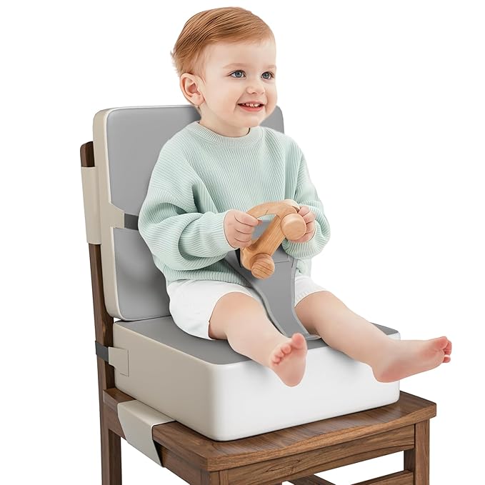 Booster Seat for Kitchen Chair, Toddler Booster Seat for Dining Table with Backrest and Safety Buckles, Portable Non-Slip Bottom Toddler Booster seat for Table