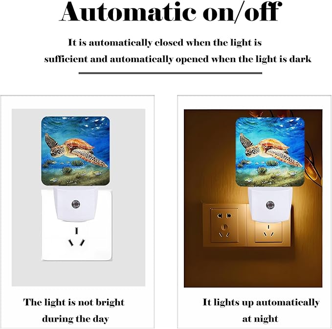 Sea Turtle Corals Fish Night Light,Plug Into Wall for Boys Girls Bedroom Decorative Square Night Light Lamp 0.5w Sleep Friendly