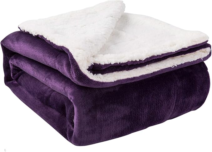 NANPiper Sherpa Blanket - Twin Size Thick Velvet Plush Reversible Bed Blanket for Winter - Purple (60"x80")