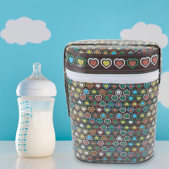 Portable Dual Compartment Insulated Water Warmer & Cooler Bag for Breastmilk, Travel Bottle Warmer with Cute Bear Design, 9.05 X 7.08 X 3.74 Inches, Pvc Material (random color)