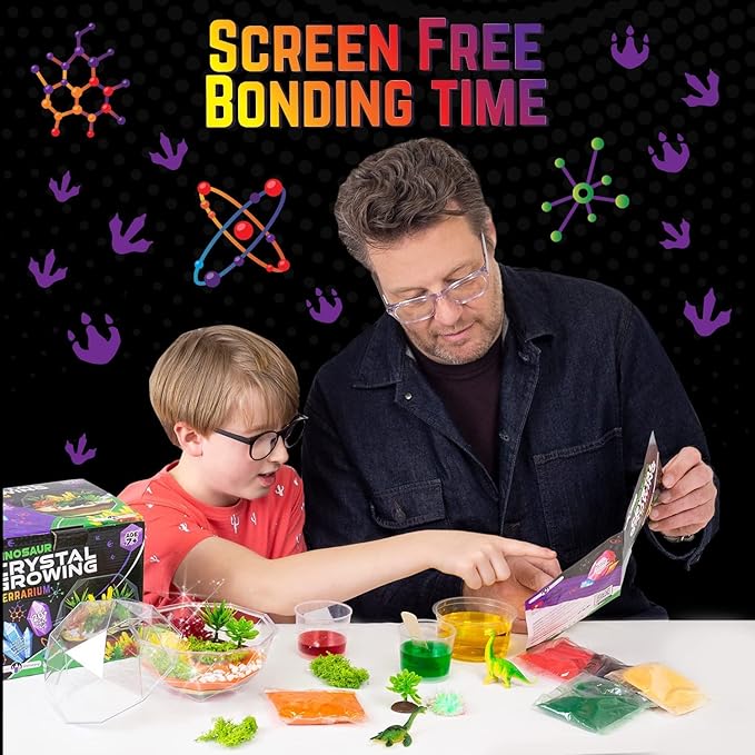 Original Stationery Dinosaur Crystal Growing Kit - Multicolor, 17-Piece, Ages 7 & Up - DIY Science Terrarium Kit with Moss & Dino Figures - Grow Your Own Crystals - Boys Birthday Gifts