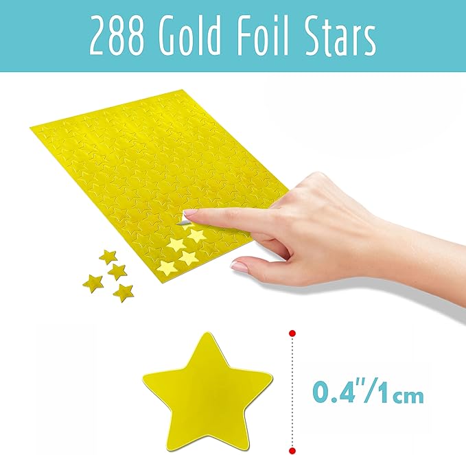 12456 PCS Star Stickers, More Than 12100 Incentive Star Stickers & 288 Gold Foil Star Stickers in 14 Colors and 14 Designs for Reward Behavior Chart (Each Measures 3/8”)