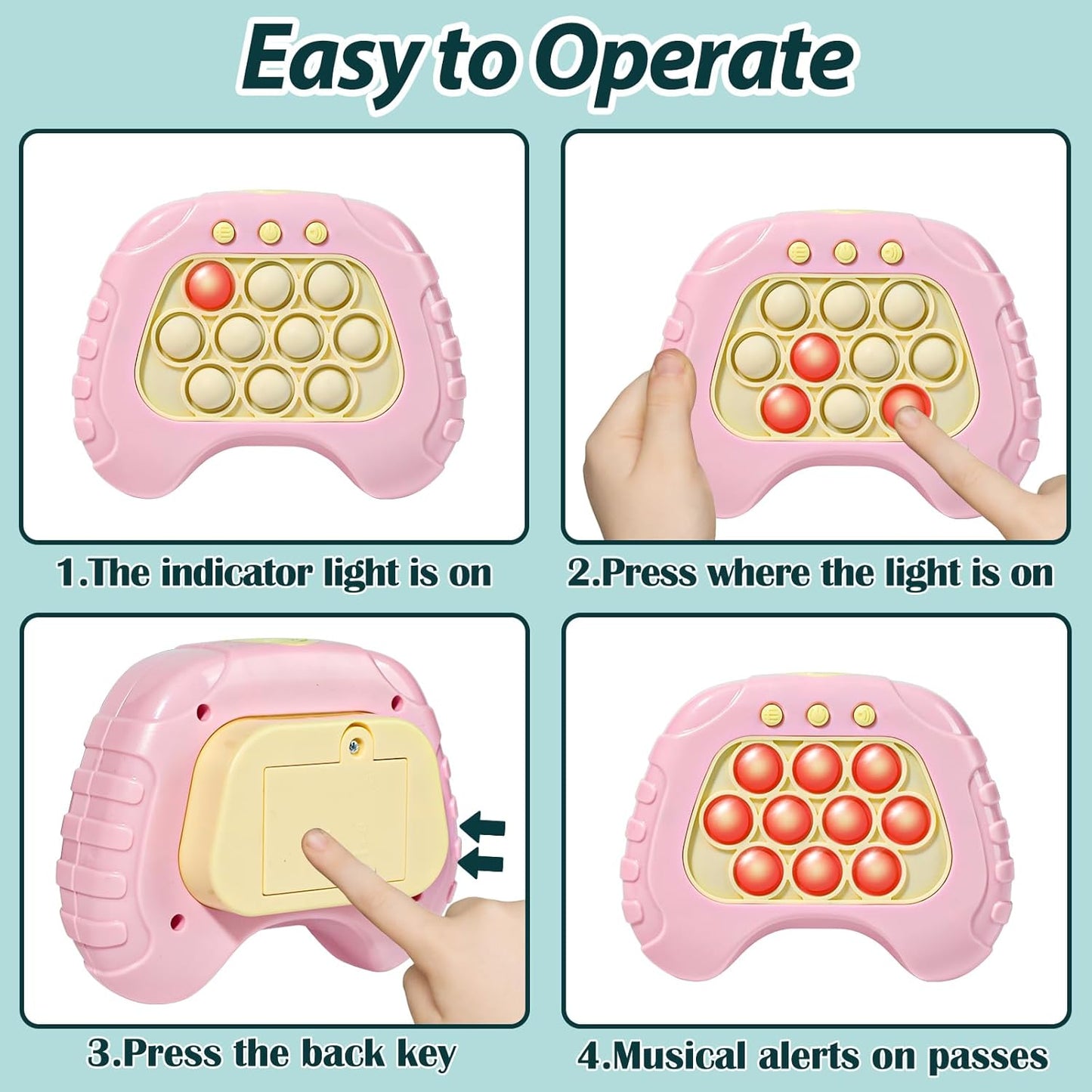 Fast Push Button Game for Kids Adults, 2 Pcs Handheld Pop Light up Fidget Game, Educational Sensory Toys for Boys Girls Birthday