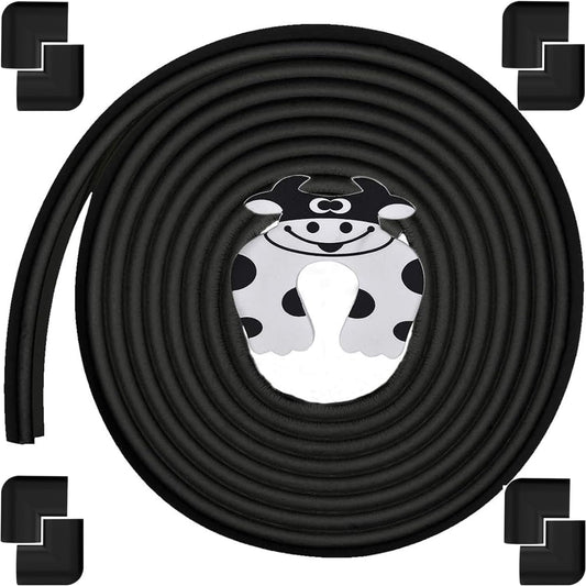 Edge Corner Protector Baby Proofing (Large 20ft Edge 8 Corners), Durable, High Density Rubber Foam, Fireplace Stair Furniture Safety Bumper Guard, 3M Double-Sided Tape, Black