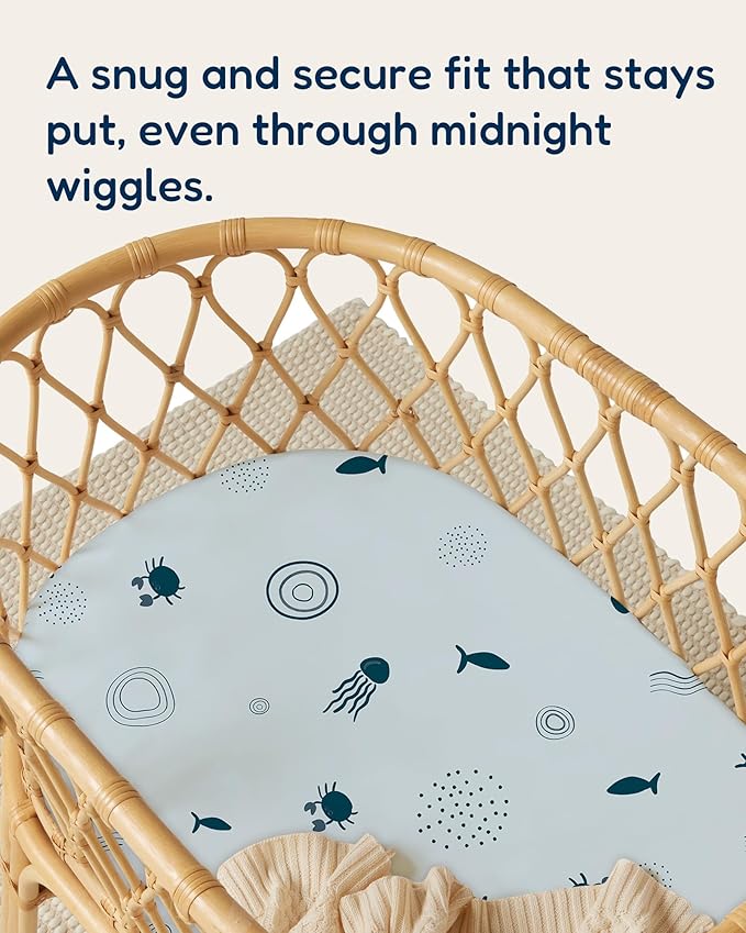 Bedside Sleeper Bassinet Fitted Sheets 33x20 for Maxi COSI Iora, Koola Baby, Baby Joy, Angelbliss, Kidsclub Bedside Bassinet - Buttery Soft Sheets, 2 Pack