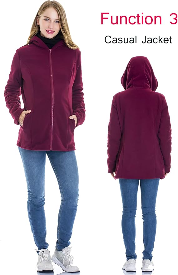 Smallshow Women's Fleece Zip Up 3 in 1 Maternity Baby Wearing Hoodie Sweatshirt Jacket