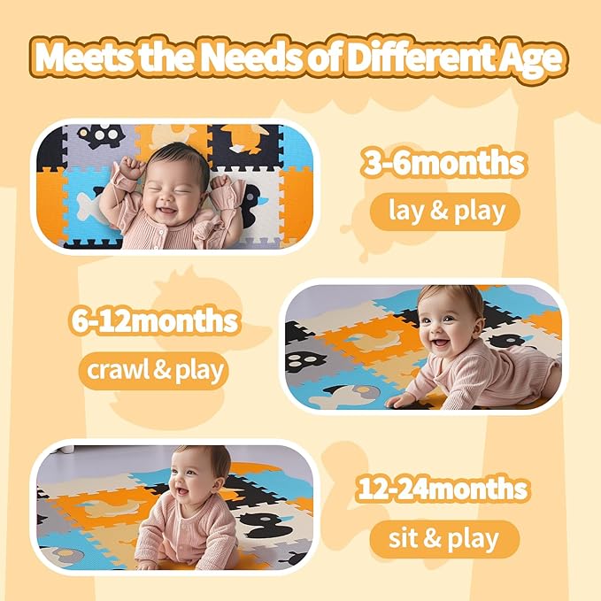 Coolcandy Baby Play Mat, 25Pcs Interlocking Puzzle Floor Mat, with Safety Fence - 0.4" Thick Non-Toxic EVA Foam Play Mat, for Infants & Toddlers 3-36 Months, Soft Puzzle Tiles for Play Areas