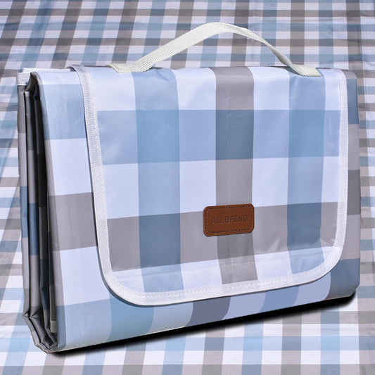 80"x60" Waterproof Sandproof Picnic Mat - Portable Foldable Outdoor Blanket for Beach, Park, Travel & Indoor Use - Lightweight Compact Design, Easy-Carry (Blue&Gray)