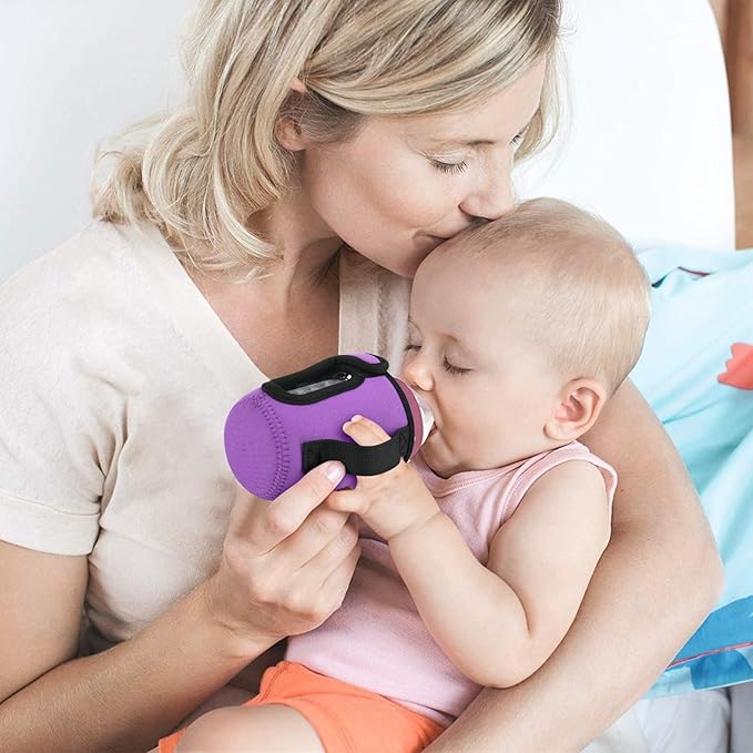 Beautyflier Glass Baby Bottle Sleeve Covers for 9oz Nature Baby Bottles with Dual Handle, 3.8mm Thicken Heat and Cold Retention Baby Bottle Sleeve (Black+Purple)