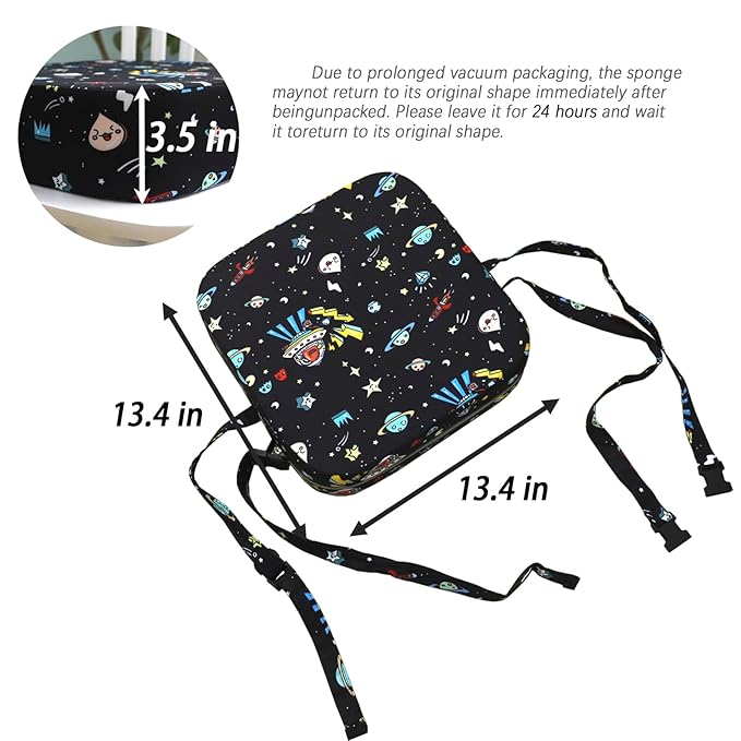 Toddler Booster Seat for Dining Table, Portable Kids Booster Seat with Safety Buckles Portable Increasing Booster Cushion with Non-Slip Bottom (Black Astronaut)