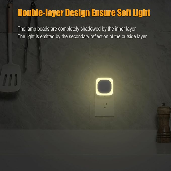 6 Pack Warm White Night Light, Gentle Eye-Care with Dimmable Soft Glow & Indirect Reflection, Auto Dusk to Dawn Sensor, Plug in Nightlight for Nursery, Kids Room, Bedroom, Hallway