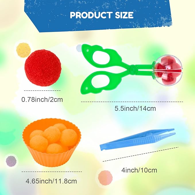 114 PCS Fine Motor Skills Sensory Bin Filler Includes 10 Sorting Bowls, 100 Pom Poms, 2 Tweezers, 2 Scooper Scissors for Kids Early Education, Counting Sorting Training Development