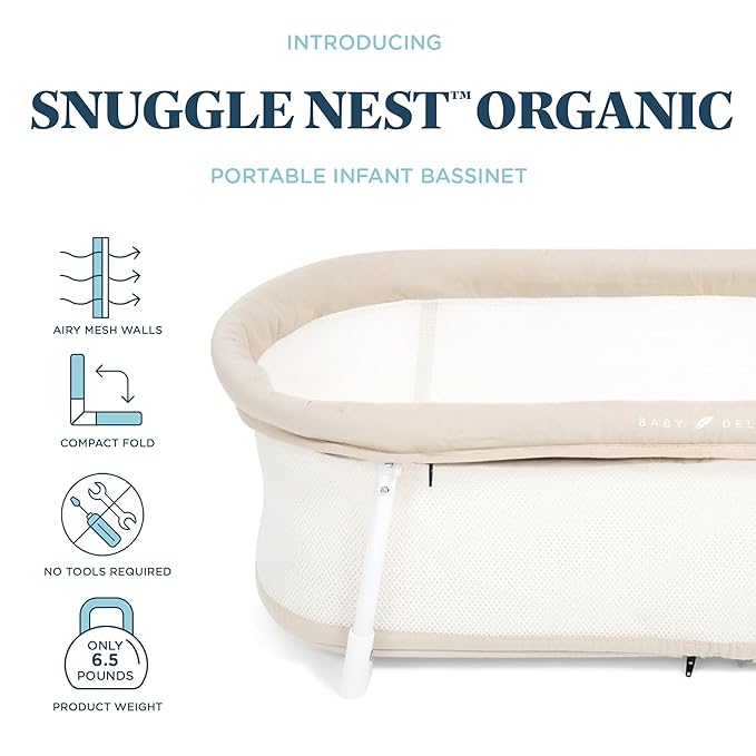 Baby Delight Snuggle Nest Bassinet, Portable Baby Bed, for Infants 0 – 5 Months, Organic Oat