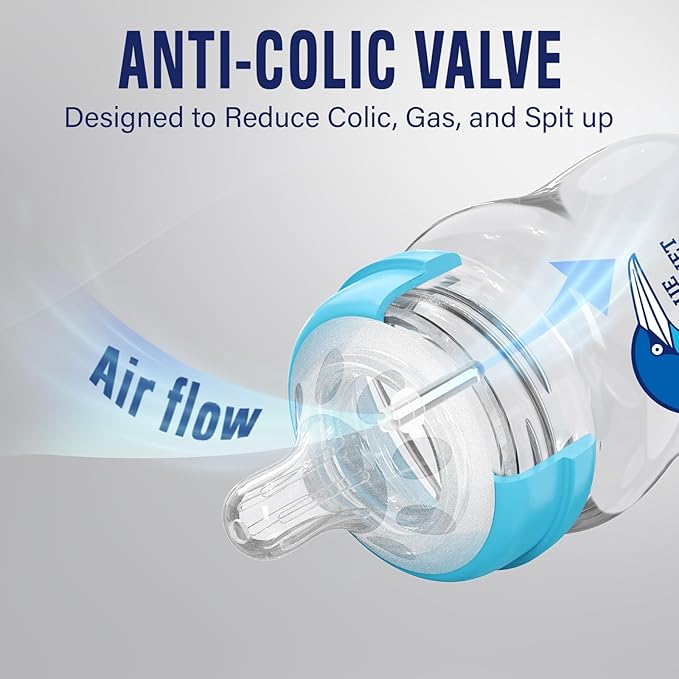 Multipurpose Anti-Colic Glass Baby Bottles with Slow Flow and Natural Flow Nipples, Breast Milk Collection and Storage Bottles, Wide-Neck Breast Pumps Compatible, 6-Pack (4oz, 6oz)