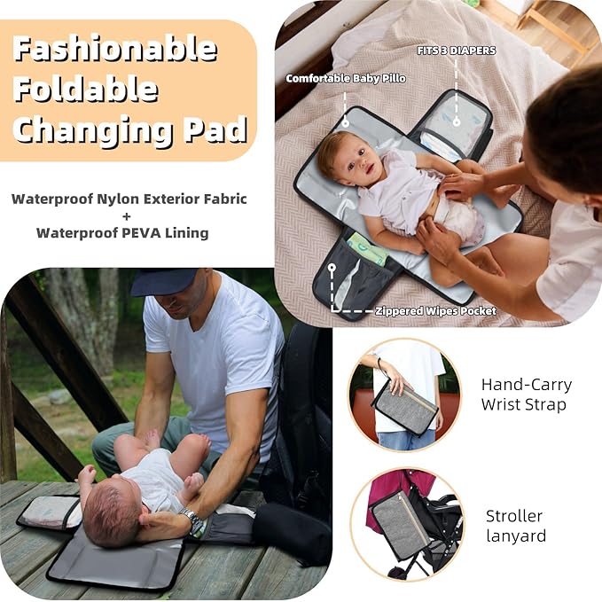 Baby Diaper Bag Backpack with Changing Pad, Pacifier Case, for Boy Girl Toddler - Large, Stylish, Waterproof Travel Quilted Diaper Bag for Mom - Baby Shower Gifts - Grey