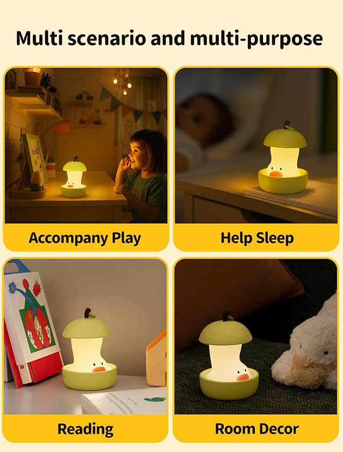 Pear Duck Night Light, Rechargeable Bedside Touch Lamp, Portable Dimmable Sleep Nightlight, Cute Table Night Lamps, Gifts for Kids, Teens, Adults, Bedroom Office Home Decor (Yellow)