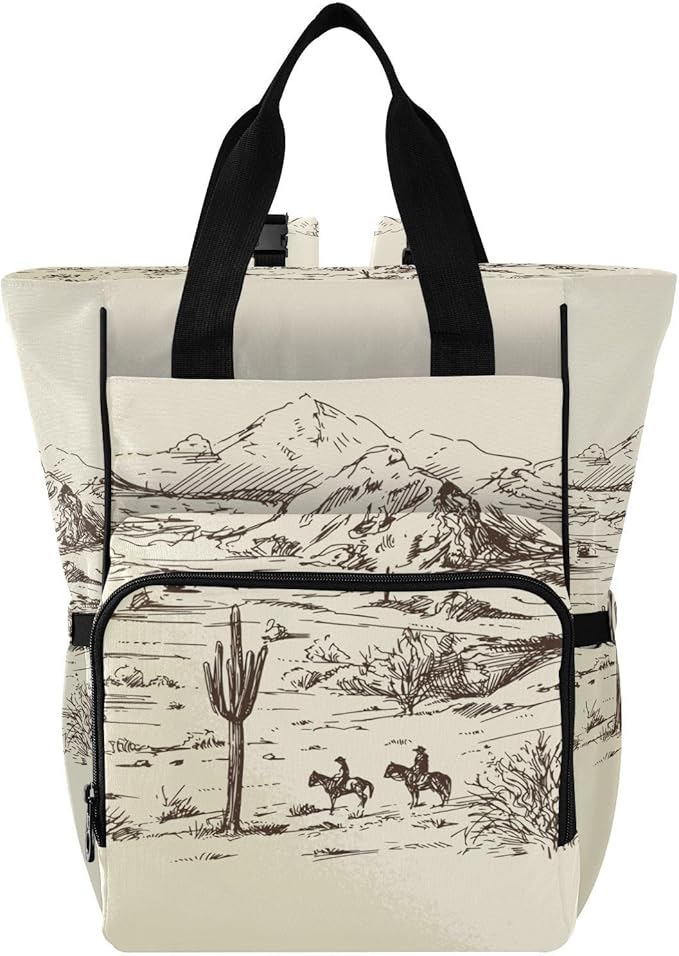 Diaper Bag Backpack West Desert with Cowboys Travel Diaper Bags for Women, 10L Functional Baby Changing Bag with Insulted Pockets, Stroller Straps